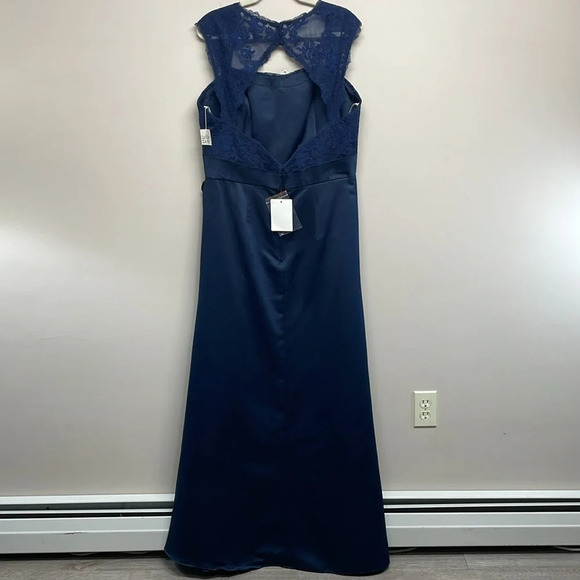 NWT Jordan Fashions 469 Lace and Satin Sleeveless Bridesmaids Dress Navy 12 - Picture 5 of 16